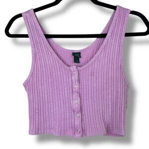 Wild Fable Purple Pink Ribbed Button Front Soft Stretchy Crop Tank Top Medium